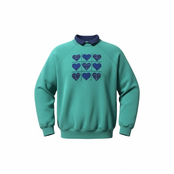 Hanes Sweaters - Vintage Hanes Cottagecore Heart Sweatshirt Green Blue 90s Made in USA XL